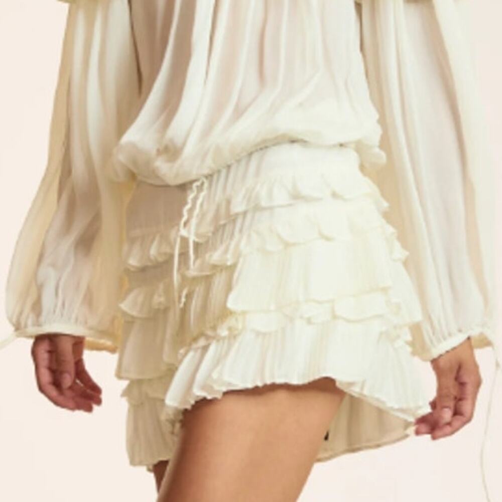 Cynthia Rowley Women's Off White Bella Ruffle Pleated Micro Skirt Size 4